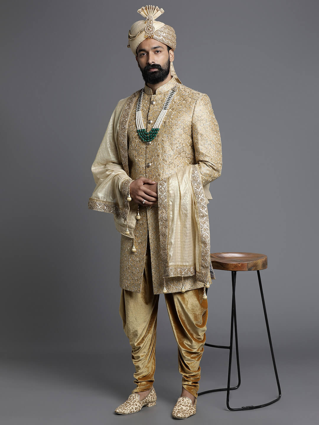 Beige Royal Wedding Sherwani