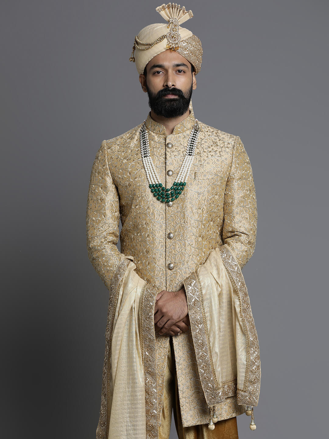 Beige Royal Wedding Sherwani