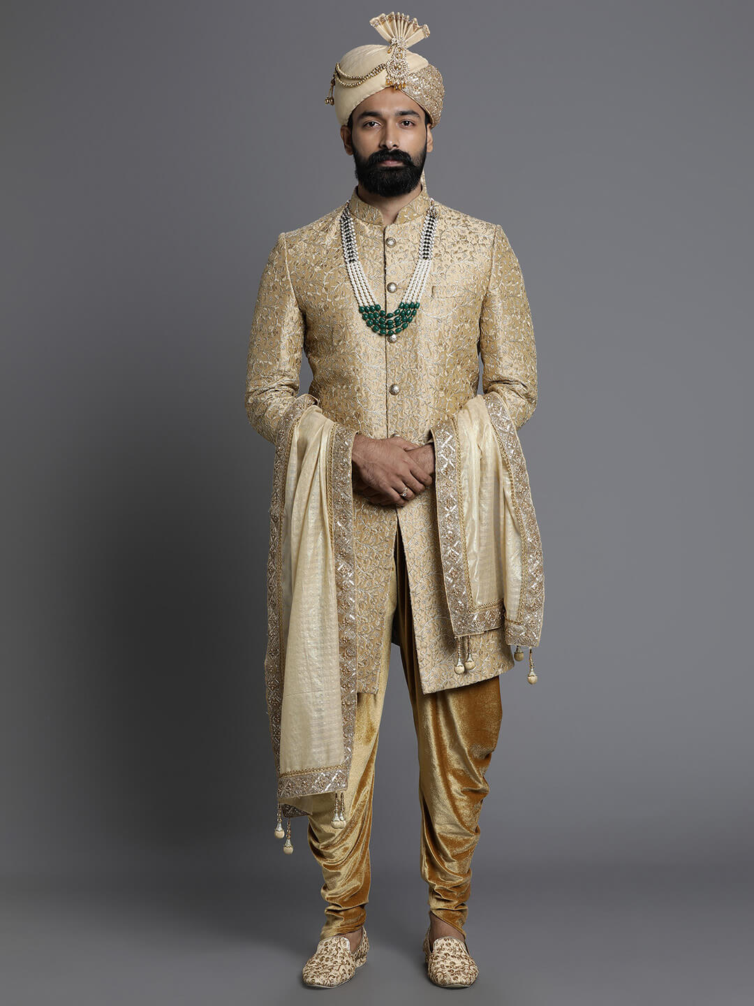 Beige Royal Wedding Sherwani — image 1