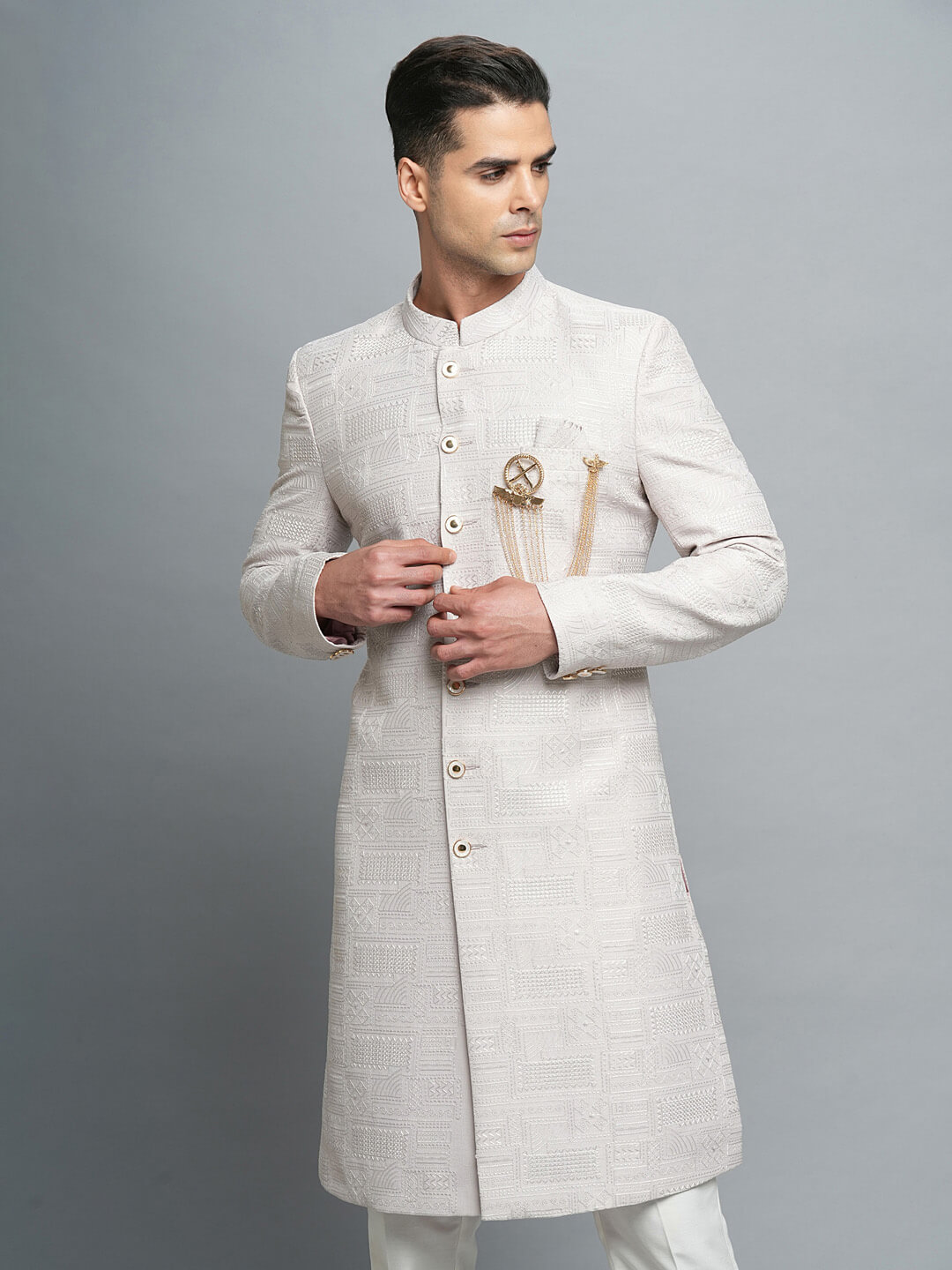 Beige Threaded Embroidered IndoWestern