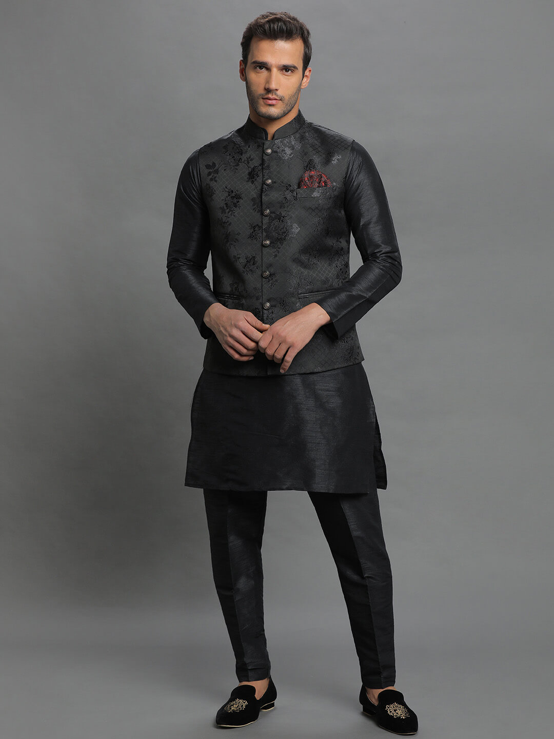 Black Zardozi Kurta Pyjama Set