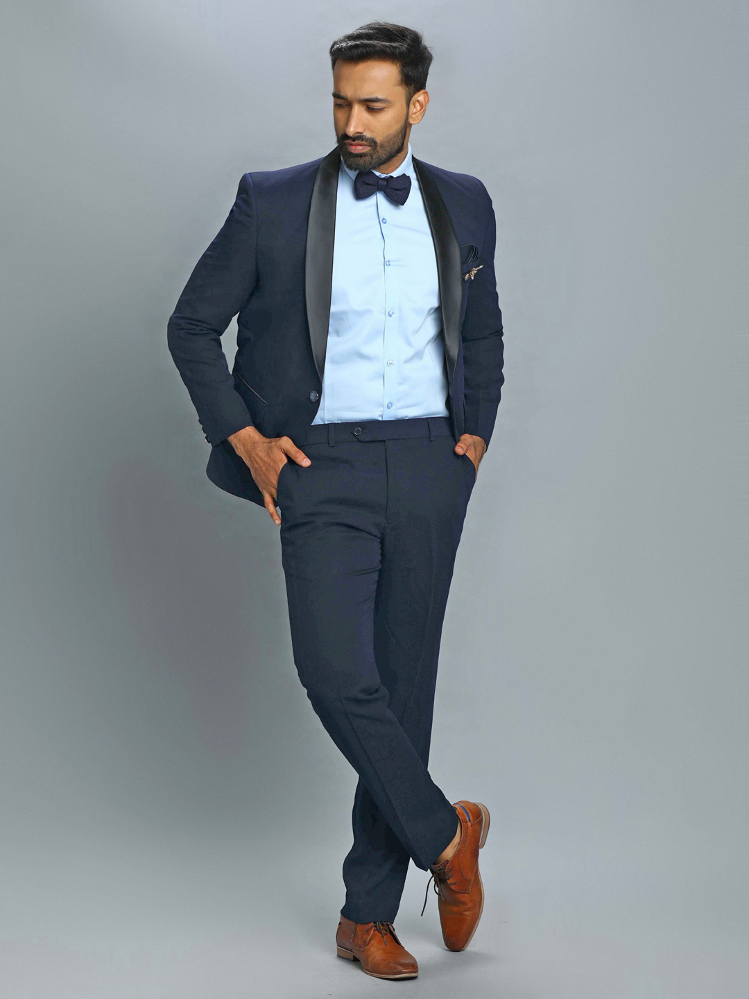 Blue Textured Polynosic Tuxedo