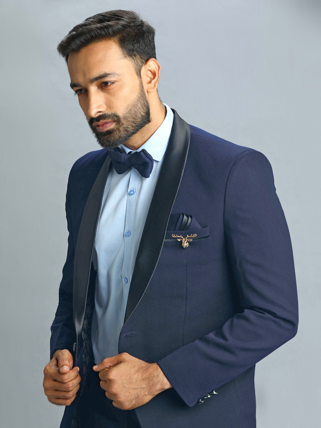Blue Textured Polynosic Tuxedo