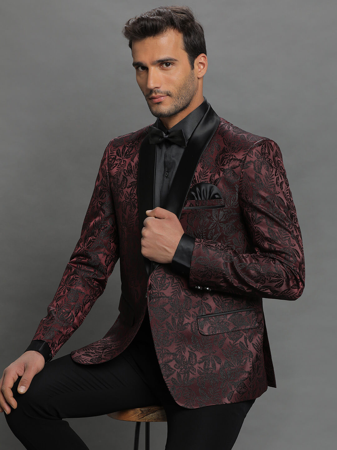 Brown Floral Jaquard Blazer