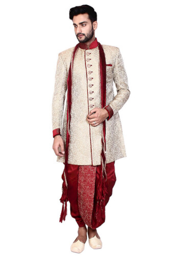 cream sherwani with red base
