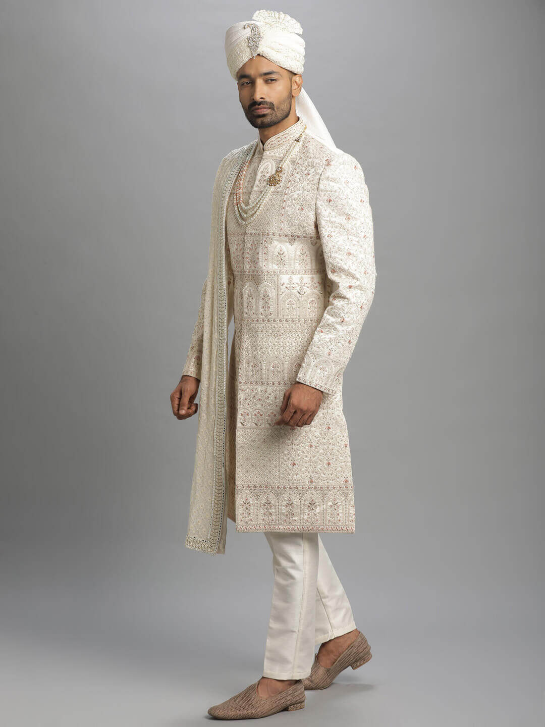 Cream Window Embroidered Sherwani — image 3