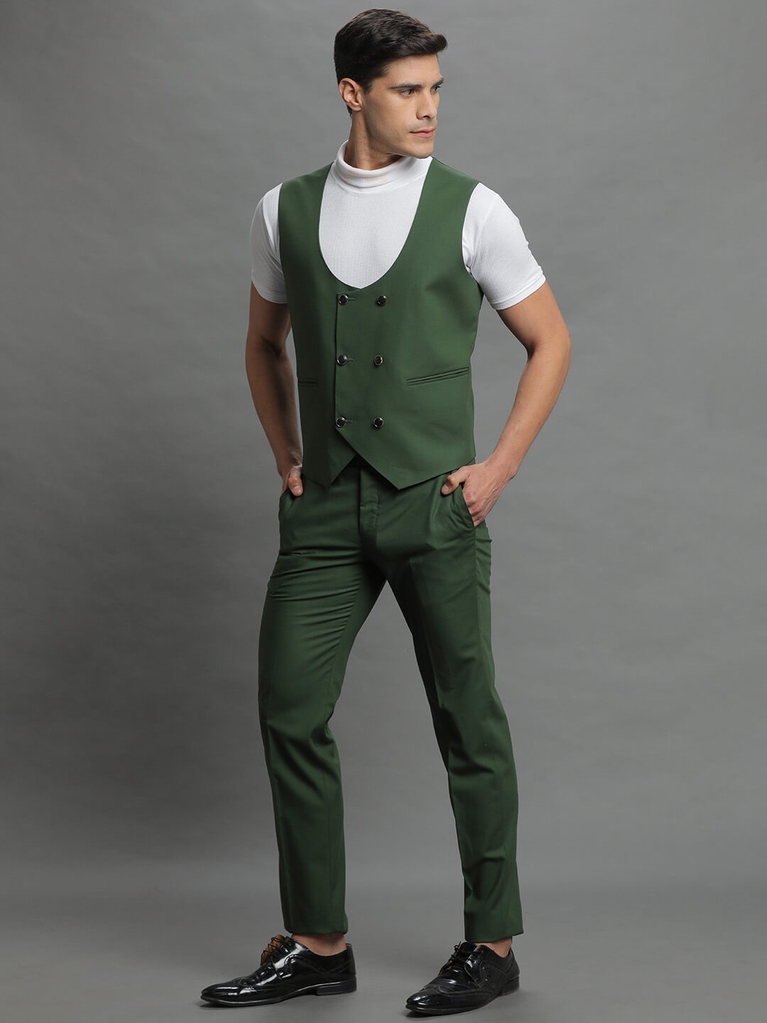 Dark Green Waistcoat Pant Set