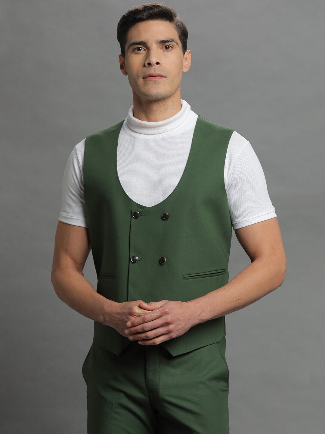 Dark Green Waistcoat Pant Set