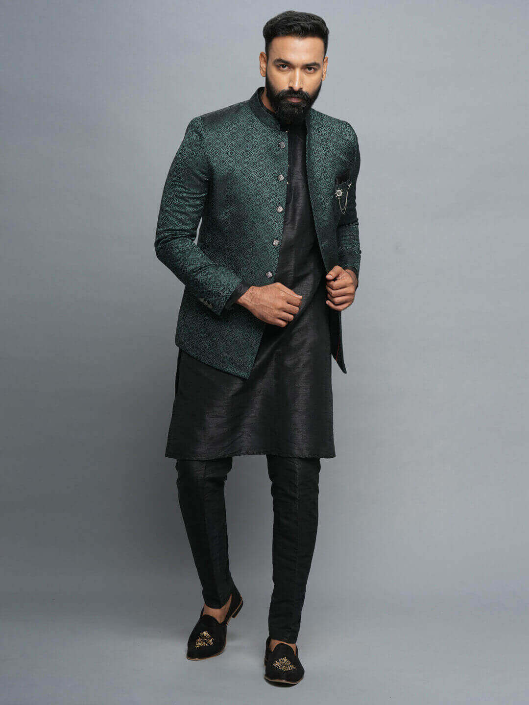 Green Designer Jaquard Bandgala