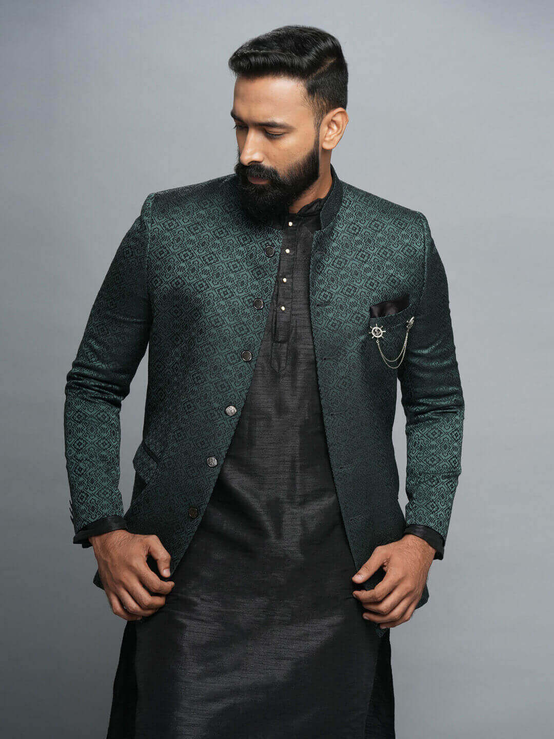 Green Designer Jaquard Bandgala