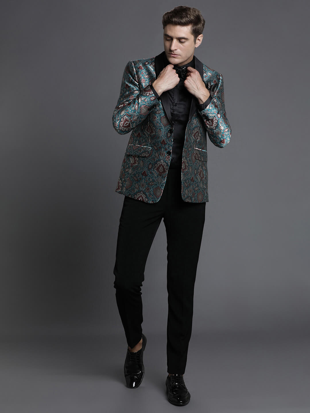 Green Jacquard Print Blazer
