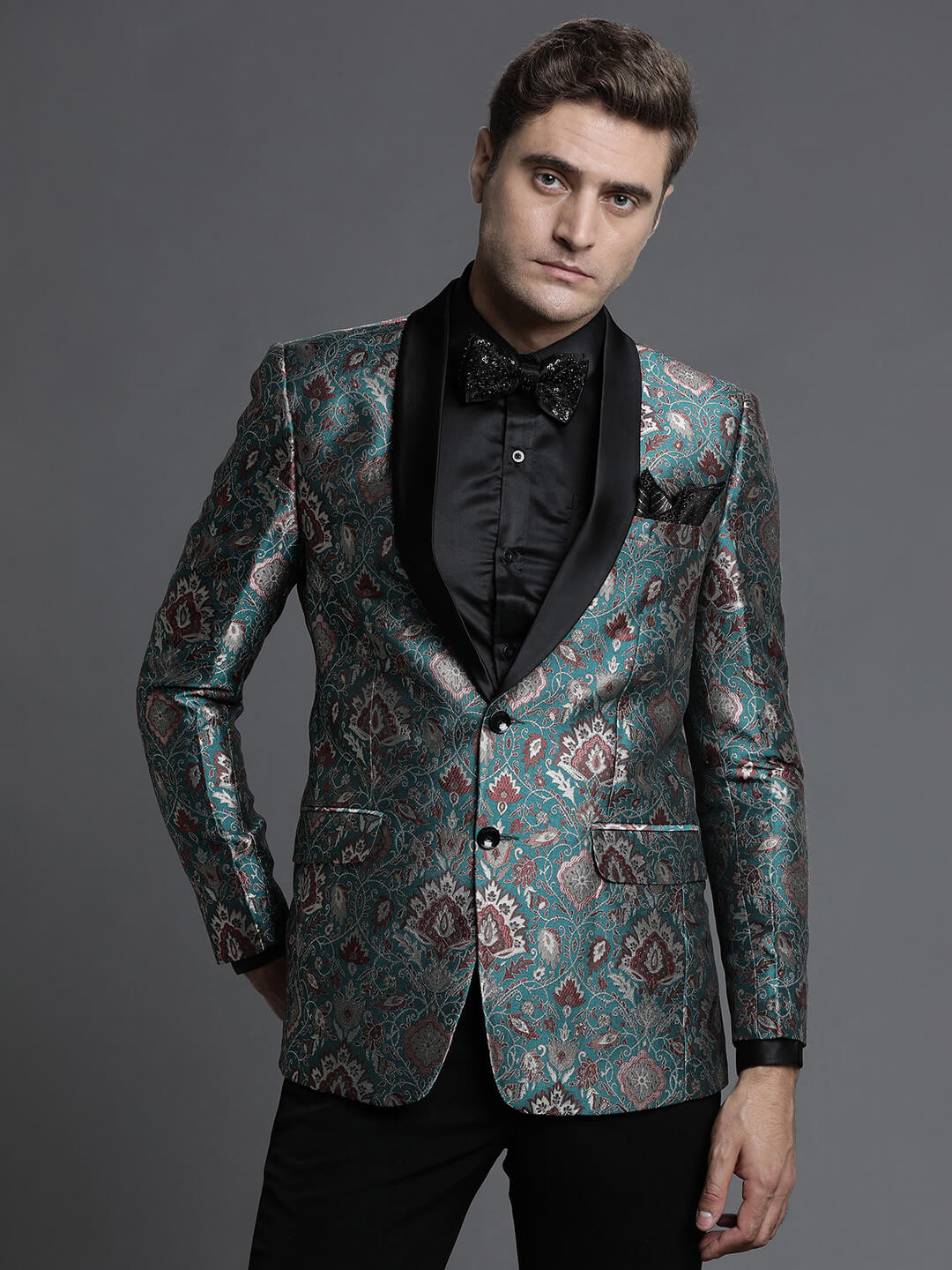 Green Jacquard Print Blazer