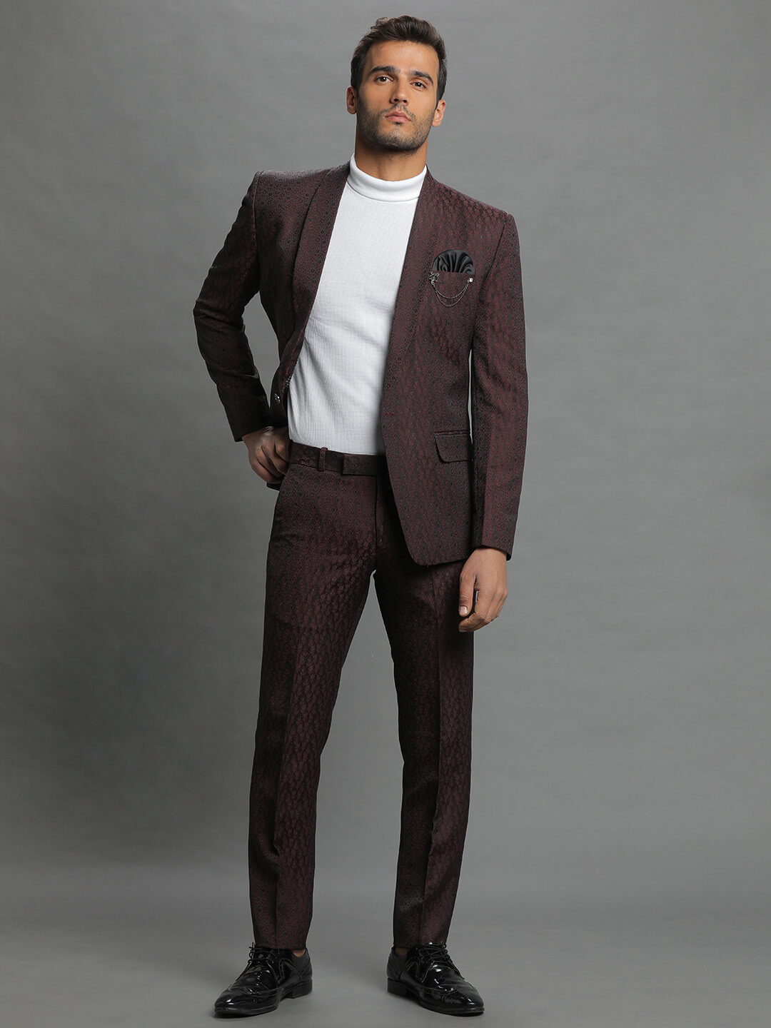 Maroon Rose Embroidered Suit