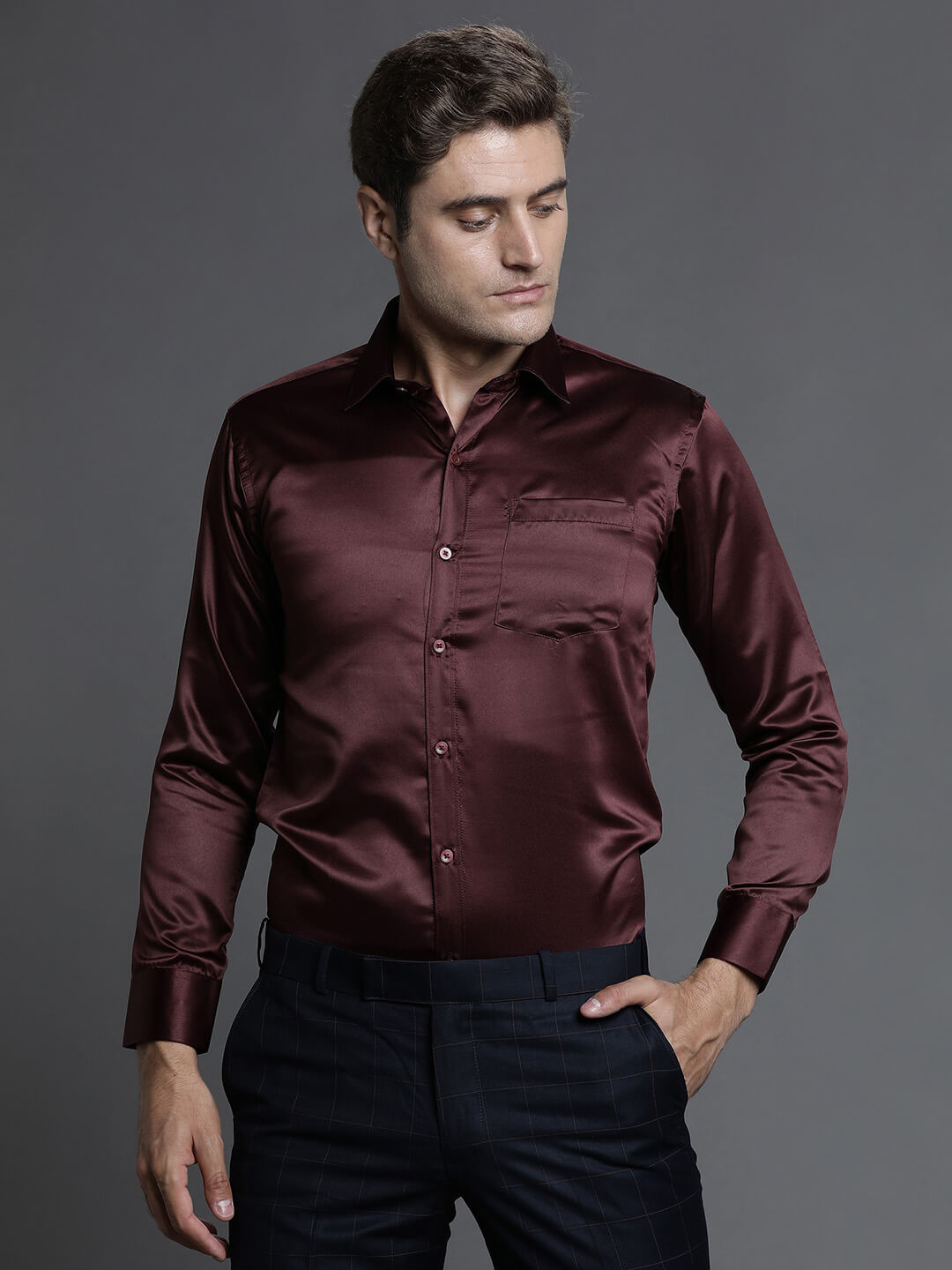 Maroon Satin Shirt