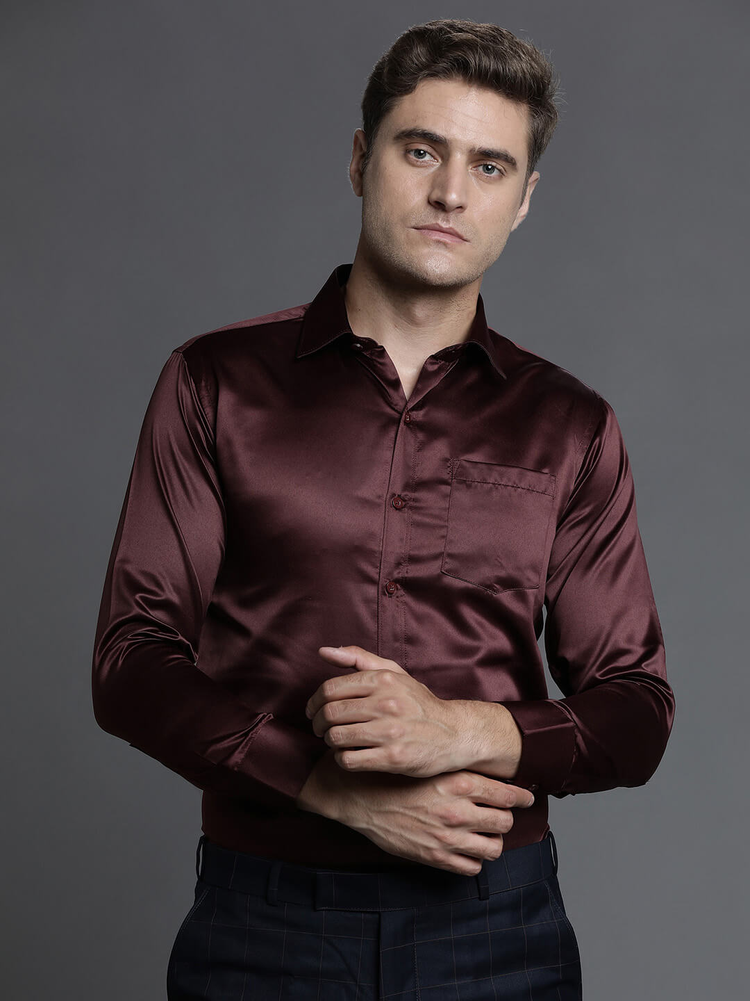 Maroon Satin Shirt