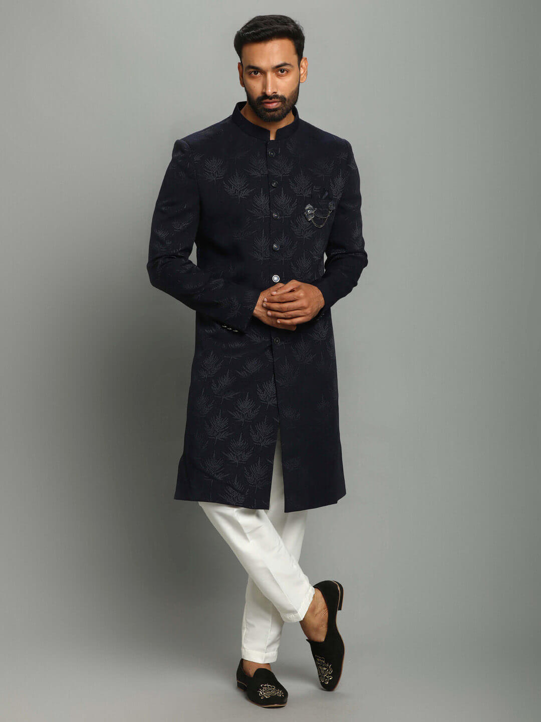 Navy Blue Leafy IndoWestern — image 1