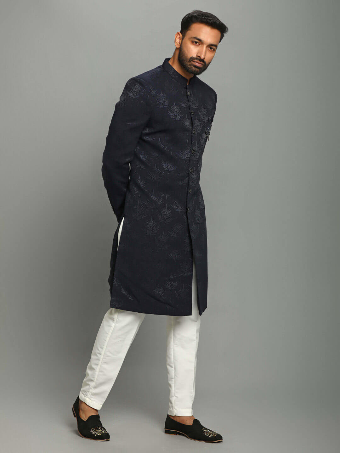 Navy Blue Leafy IndoWestern — image 4
