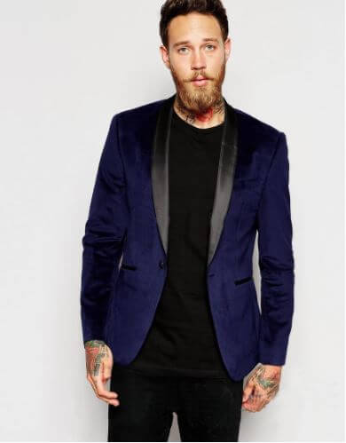 Navy Blue Velvet Tuxedo Blazer