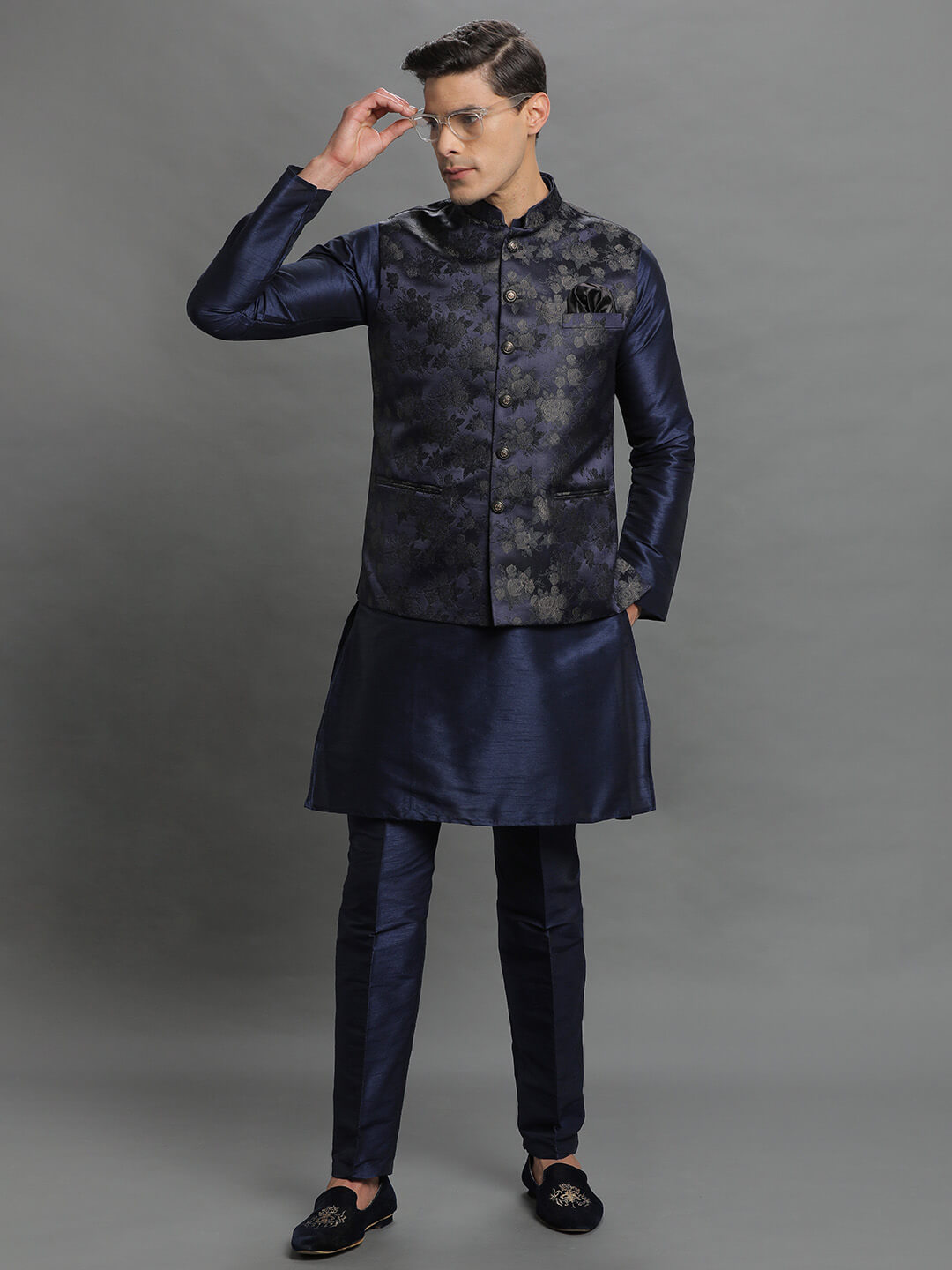 Navy Blue Zardozi Kurta Pyjama Set