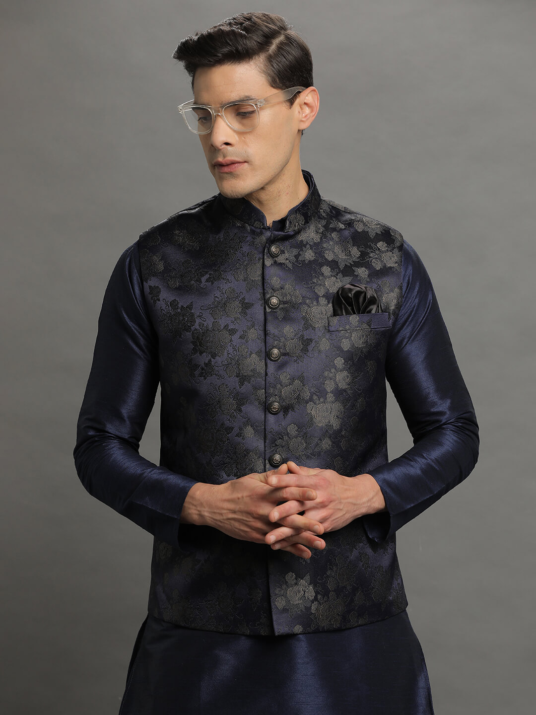 Navy Blue Zardozi Kurta Pyjama Set