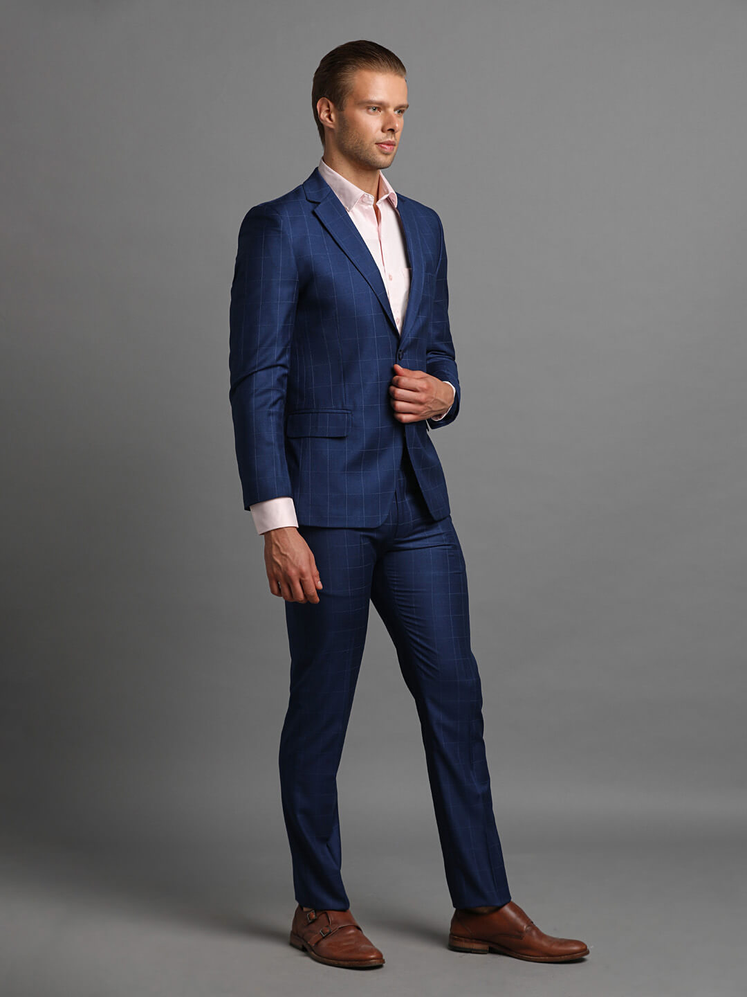 Royal Blue Checks 2 Piece Suit — image 3