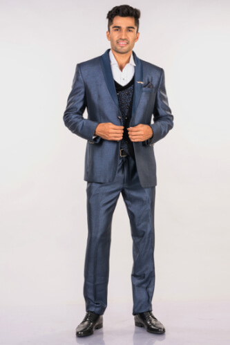 Shiny Bling Blue 3 Piece Suit