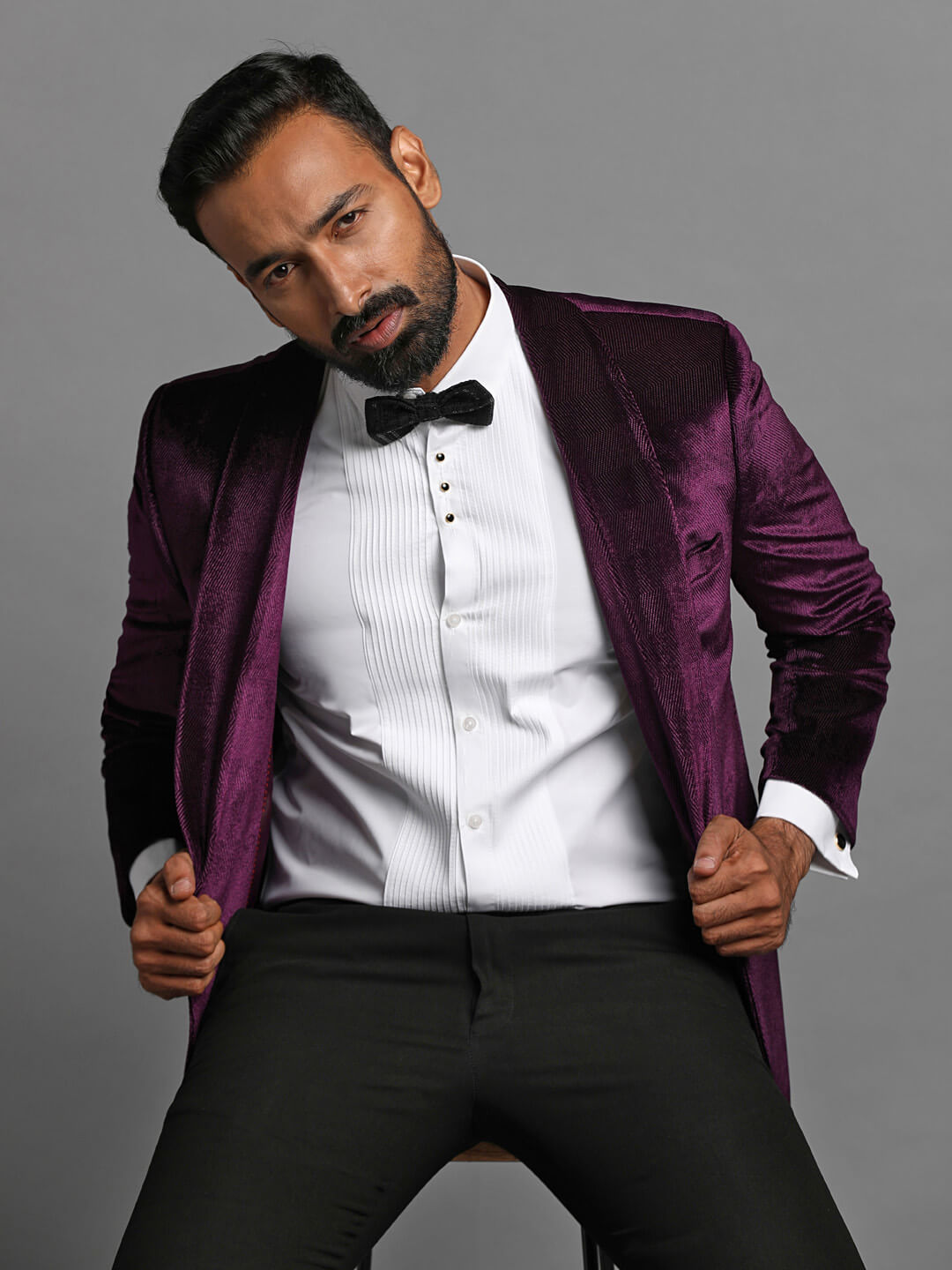 Shiny Lavender Velvet Shawl Lapel Tux