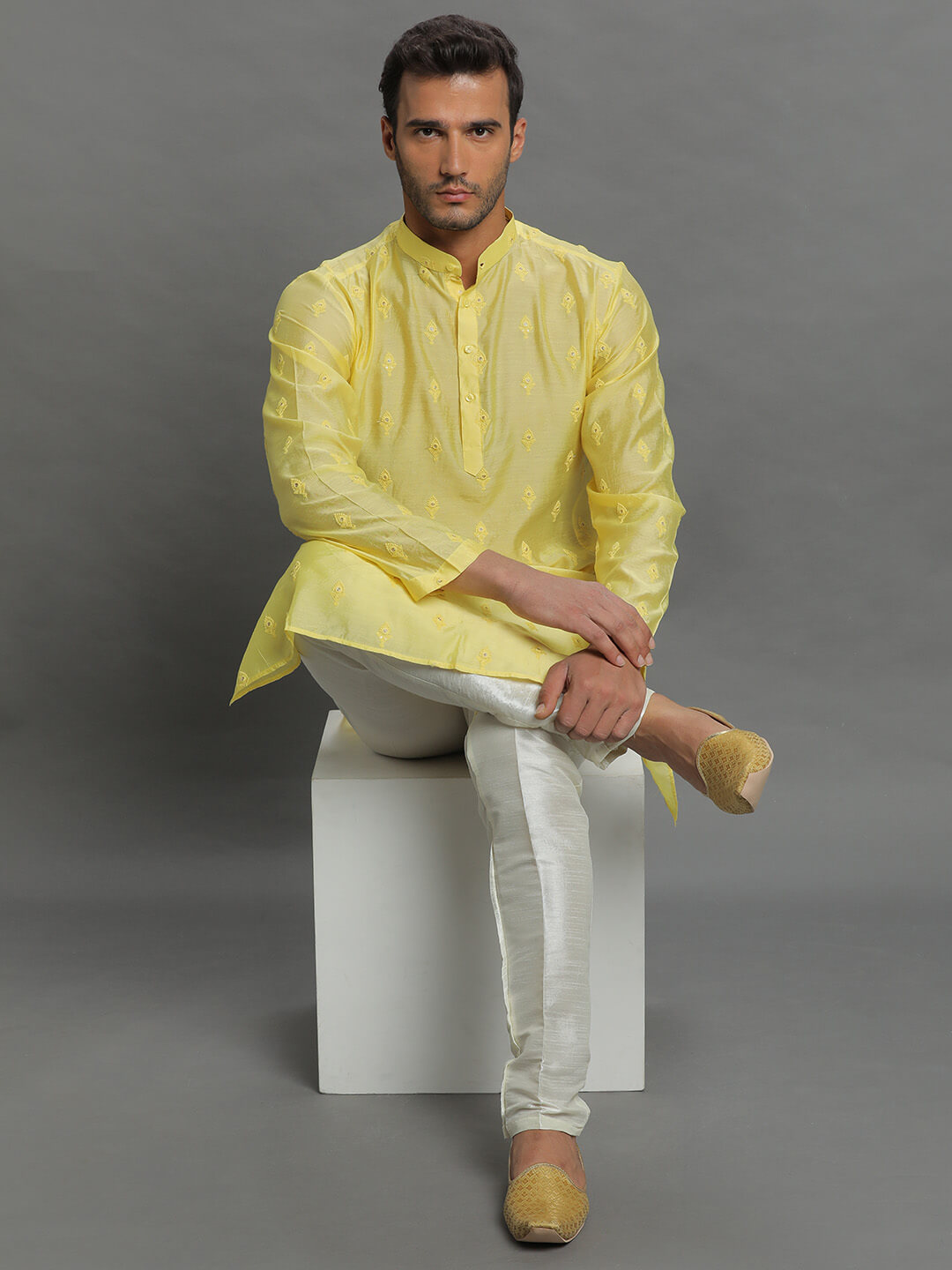 Yellow Booti Embroidery Kurta Pyjama