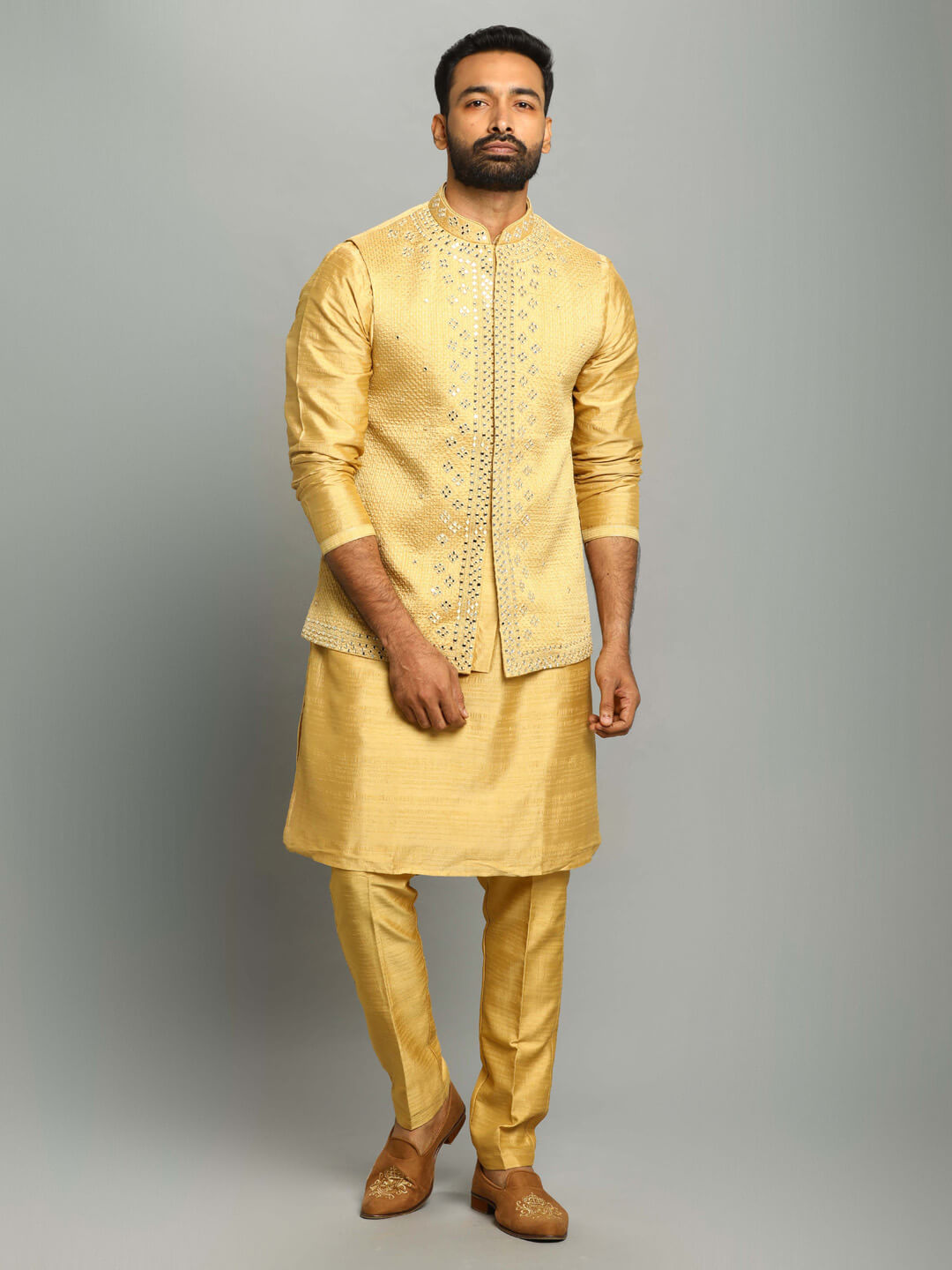 Yellow Mirror Kurta Pyjama Bandi