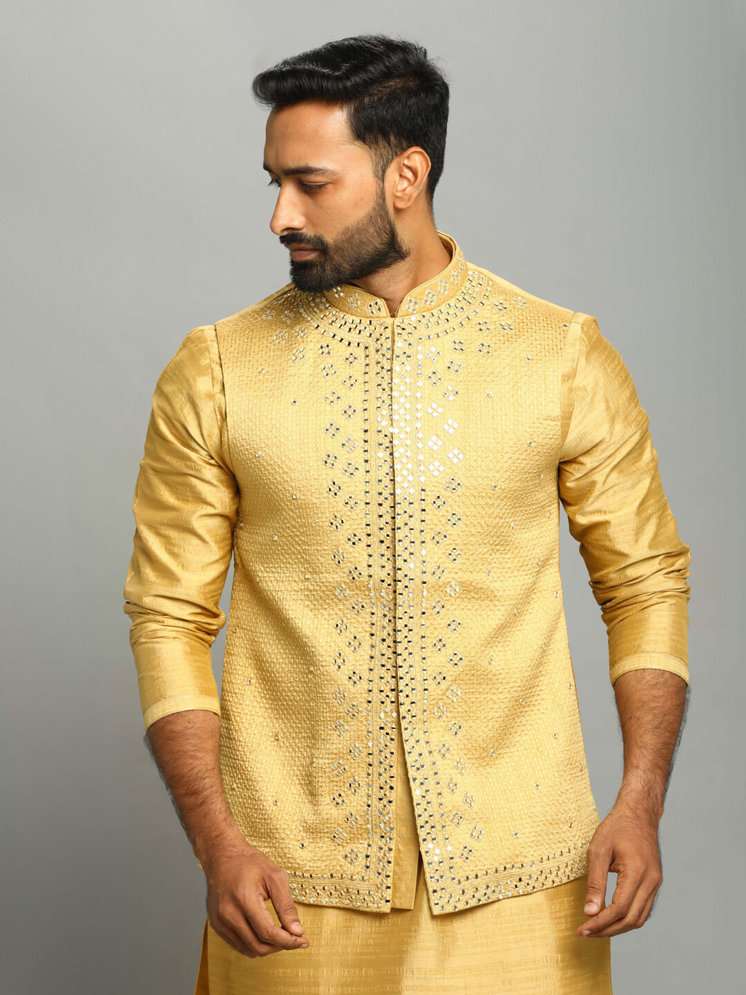 Yellow Mirror Kurta Pyjama Bandi
